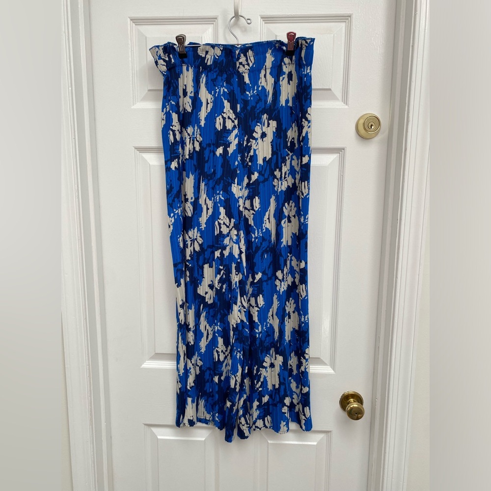 Joie Blue & White Floral Wide-Leg Accordion Pleated Pants - XL
